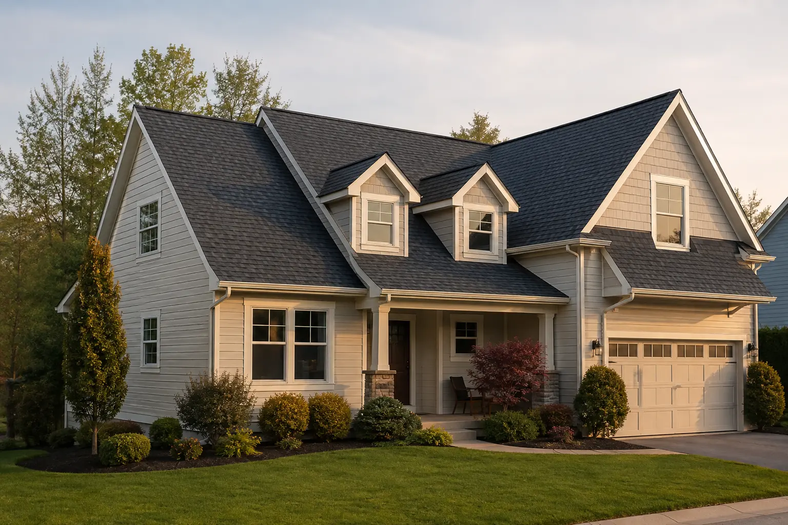 Central Pennsylvania home exterior with a charcoal architectural-shingle roof, gutters, siding, and windows